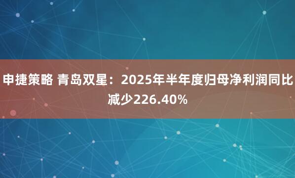 申捷策略 青岛双星：2025年半年度归母净利润同比减少226.40%