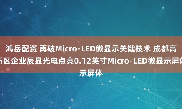 鸿岳配资 再破Micro-LED微显示关键技术 成都高新区企业辰显光电点亮0.12英寸Micro-LED微显示屏体